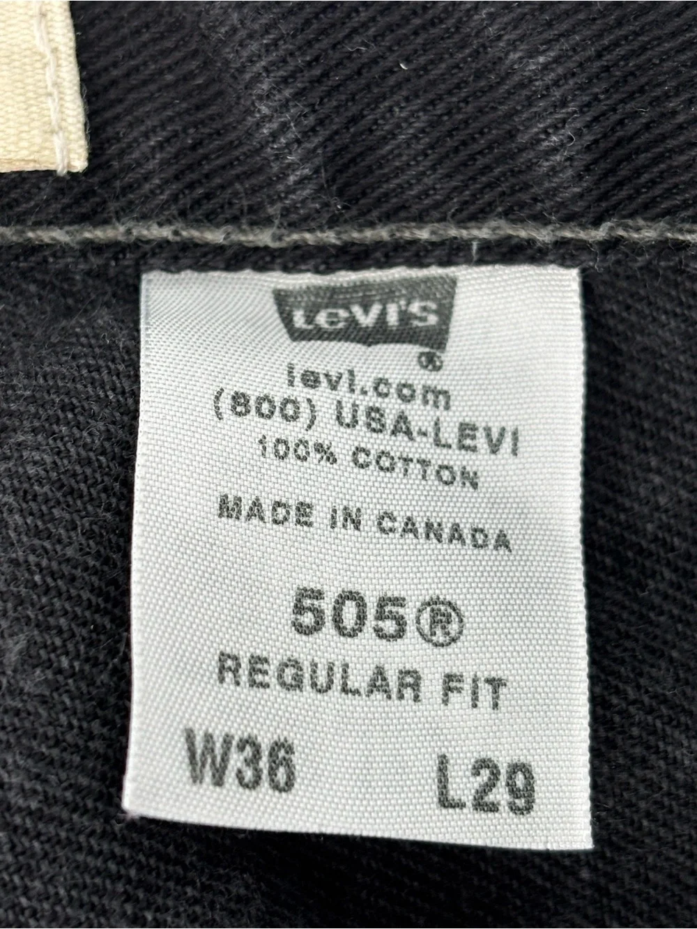 Vtg Levis 505 Black Denim Jeans Mens 36x29 Made In Canada 100% Cotton Regular